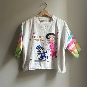 Vintage 1989 Betty Boop Tee (rainbow sleeves boxy fit)